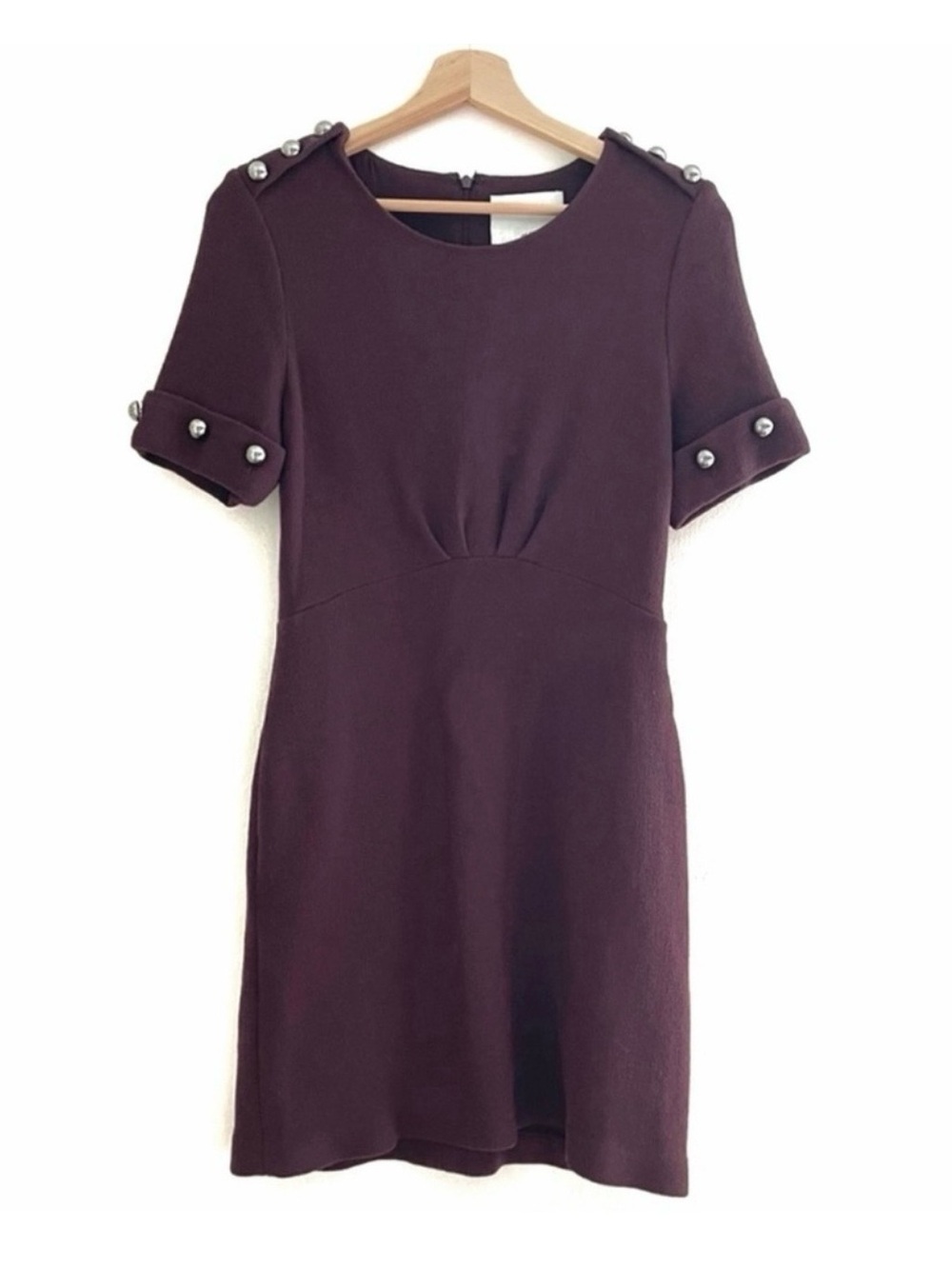 3.1 Phillip Lim Wool Chrome Studded Short Sleeve Dress In Eggplant Purple Size 6